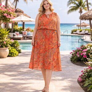 Lauren Ralph Lauren Paisley Midi Dress 16 Sheer Boho